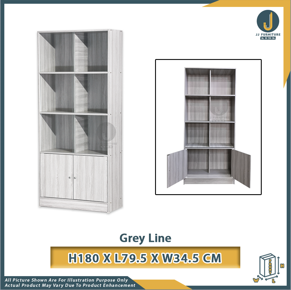 SURIA 4 Compartments File & Bookshelf with Sliding Glass Doors & 2 Regular Swing Doors