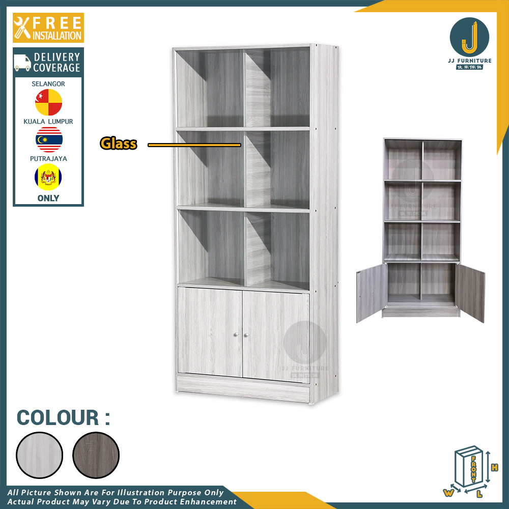 SURIA 4 Compartments File & Bookshelf with Sliding Glass Doors